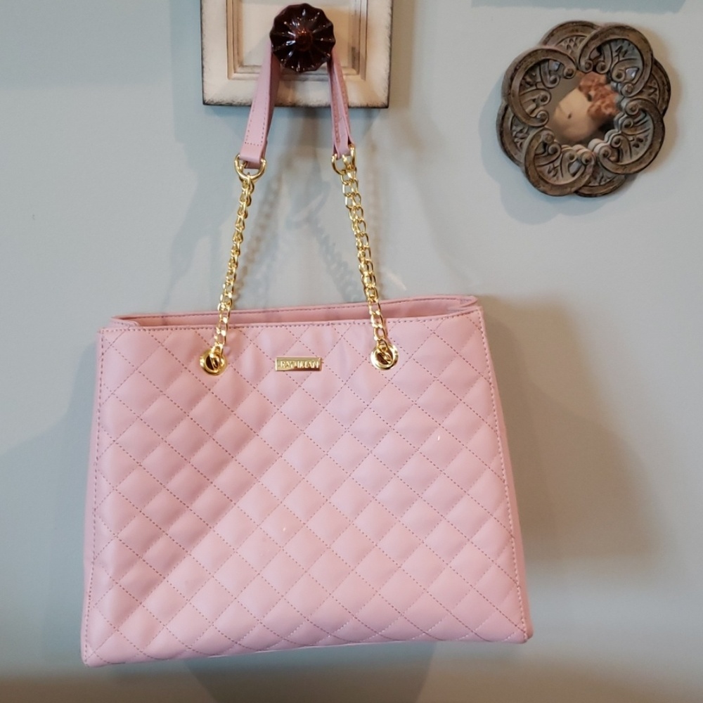 Joy & Iman diamond quilted genuine leather satchel